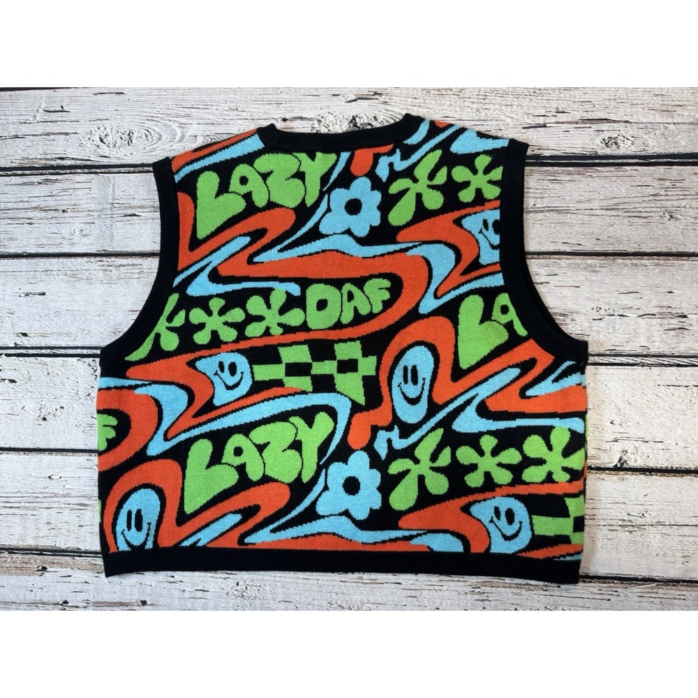 LAZY OAF KNIT SWEATER VEST Psychedelic Floral Retro‎ US18 UK22 RARE - Picture 6 of 6